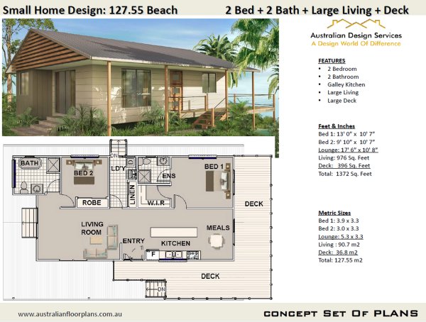 2 Bedroom + 2 Bathrooms Small Home Design